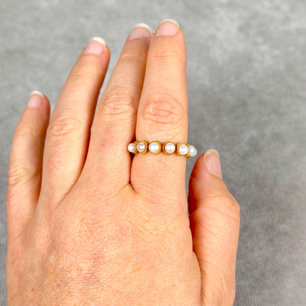 Freida Rothman Gold Over Sterling Silver Pearl Eternity Band Stacker Ring Size 8